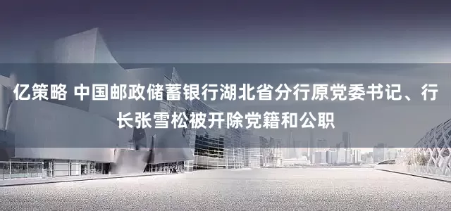 亿策略 中国邮政储蓄银行湖北省分行原党委书记、行长张雪松被开除党籍和公职
